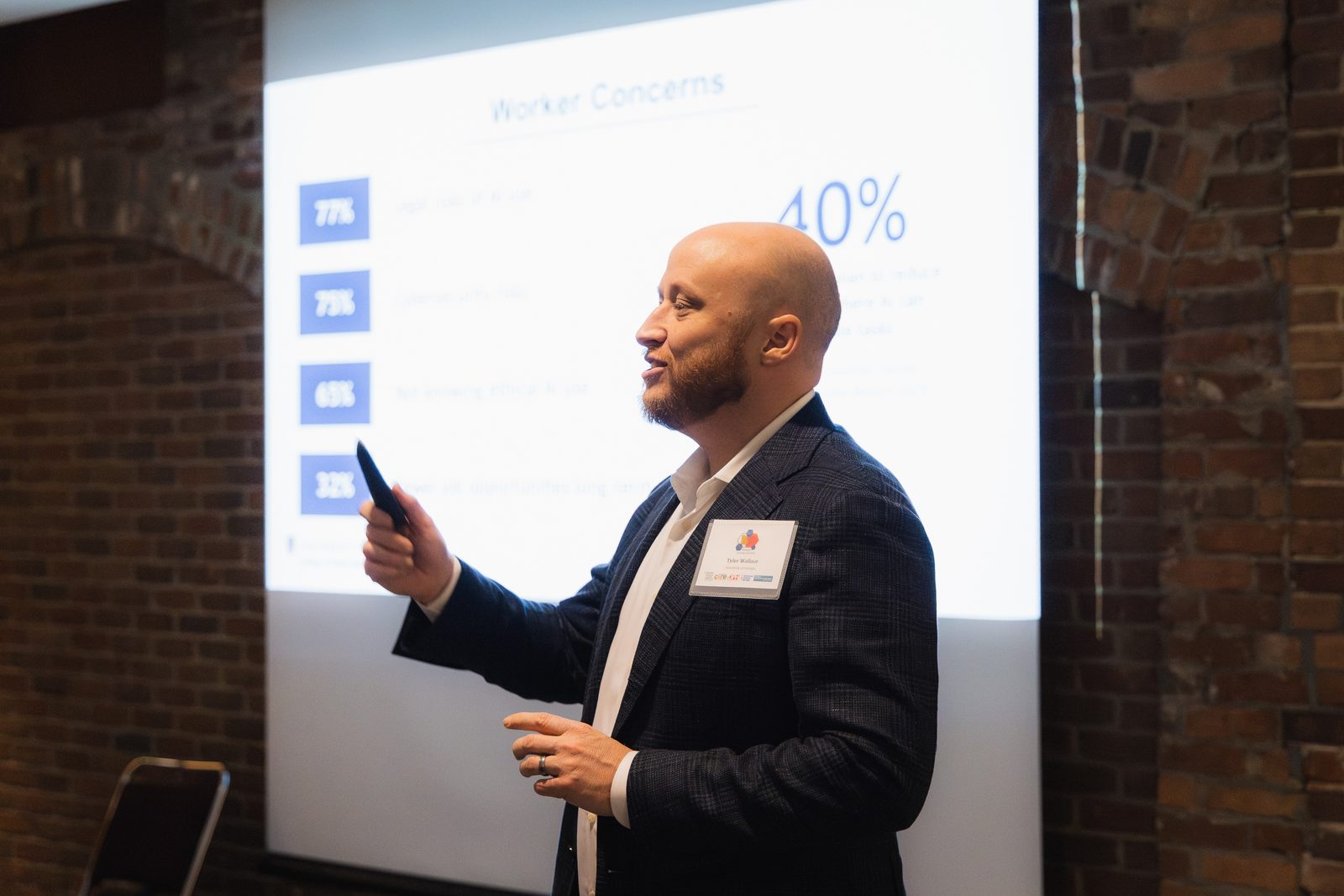 Tyler Wallace presenting Worker Concerns data